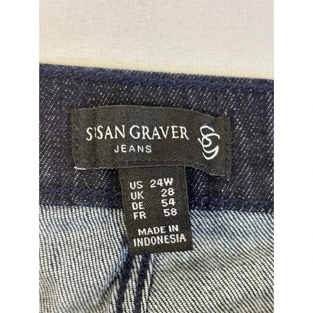 Susan Graver Jeans Women's 24W Dark Wash Pull On Ankle Embroidered Floral Boho